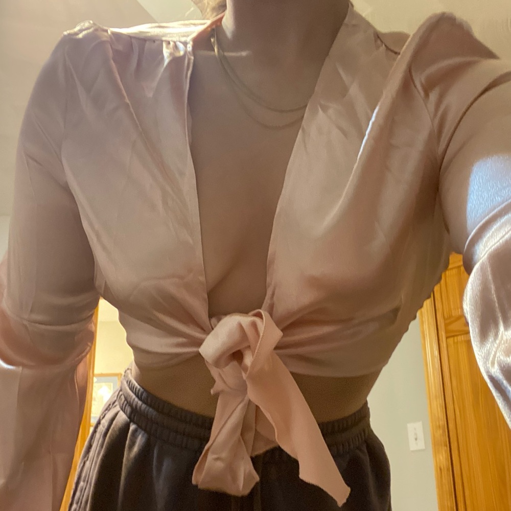 Shiny pink SHEIN crop top. Perfect for a night out.